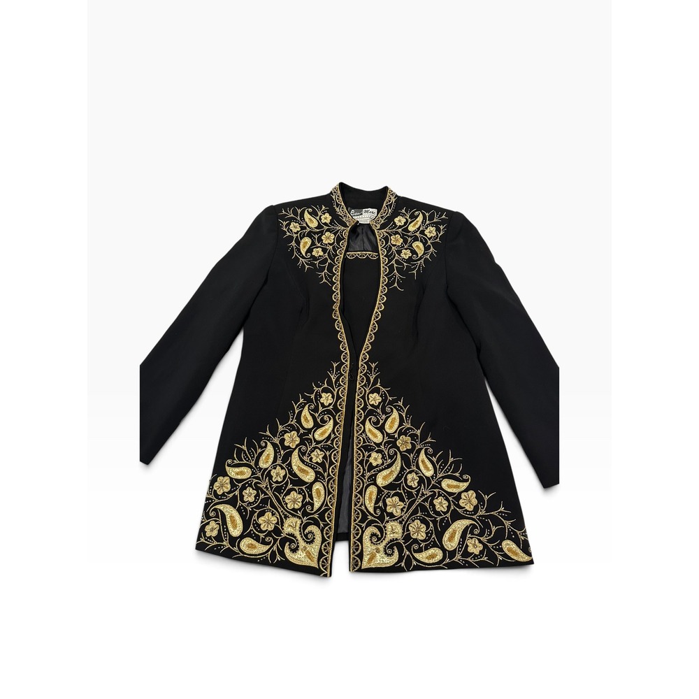 Ben Marc International Black Gold Beaded Embroidered Paisley Evening Jacket 14